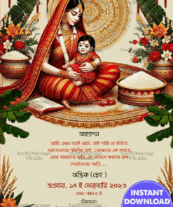 Traditional Bengali Annaprashan Invitation with Mother and Child Background
