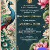 Vibrant Half Saree Ceremony Invitation with Peacock and Lotus Theme Background