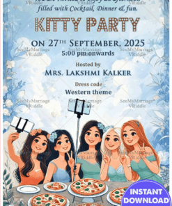 Western Theme Kitty Party Invitation with Blue Color and Floral Motifs Background