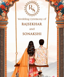 Beautiful Swing Theme Wedding Invitation Video with Digital Cartoon Couple Background
