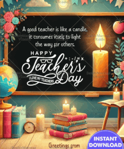 Candlelit Tribute Teachers Day Greeting Card with Inspirational Quote and Classroom Themed Design