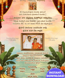 Classic Telugu Shashtipoorthi Invitation Card with Traditional festive elements and Add Photo Background