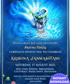Divine Protection Krishna Janmashtami Invitation Card with Vasudeva and Sheshnag Imagery
