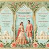 Floral Themed Nikkah Ceremony Invitation Card with Four-Panel Design and Pastel Color Background
