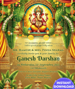 Hindu Theme Ganesh Darshan Invitation Card with Festive Decor and Traditional Elements