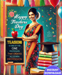 Inspirational Teachers Day Greeting Card with a colorful classroom backdrop