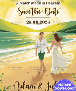 Sunset Stroll Romantic Beach Save the Date Card with Elegant Design