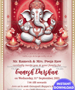 Traditional Rich Red And Gold Theme Ganesh Darshan Invitation Card