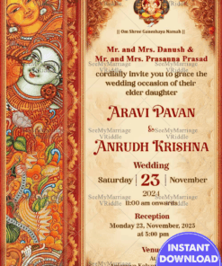 Kerala Mural Painted Theme Traditional Wedding Invitation Card