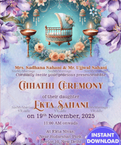 Bloom Fantasy Chhathi Ceremony Invitation Card with Lavender Theme