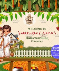 Cartoon Couple Theme Housewarming Welcome Poster