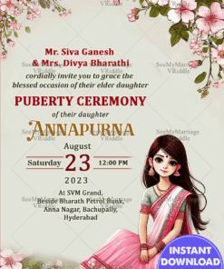 Cherry Blossom Theme Puberty Ceremony Invitation Card