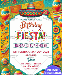 Colorful Fiesta Theme Birthday Bash Party Invitation