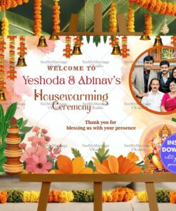 Colorful Flowers Theme Housewarming Ceremony Welcome Poster with Add Photo Background