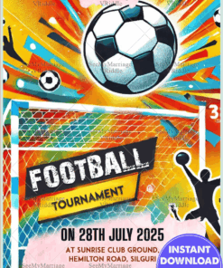 Colorful Kickoff Football Tournament Invitation Card with Energetic Visuals