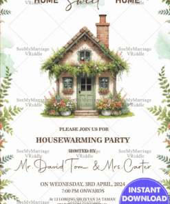 Cottage Charm Housewarming Party Invitation Card with Floral Theme Background