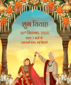 Petal Archway Wedding Invitation Video with Couple Caricature Theme and Multiple Events Included