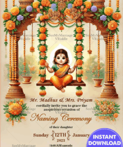 Floral Swing Naming Invitation Traditional Baby Girl Ceremony