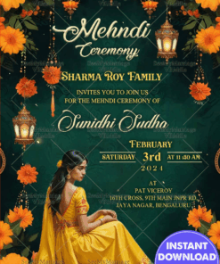 Luminous Lanterns Mehndi Ceremony Invitation Card with Green Theme
