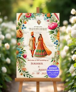 Lush Floral Bliss Theme Punjabi Wedding Ceremony Welcome Poster