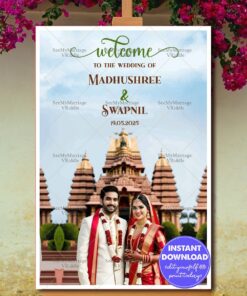 Majestic Temple Theme Telugu Wedding Ceremony Welcome Poster