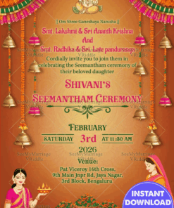 Mandala Theme Seemantham Ceremony Invitation Card with Traditional Elements