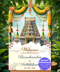 Marigold Garlands Theme Telugu Wedding Ceremony Welcome Poster