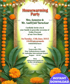 Marigold Magic Housewarming Party Invitation card with String Lights Decor