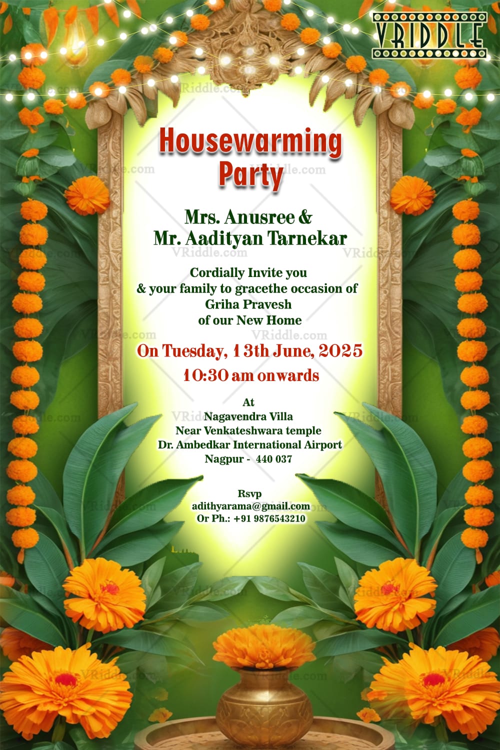 Marigold Magic Housewarming Party Invitation card with String Lights Decor - Image 2