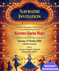 Navratri Garba Night Invitation Card with Lanterns Theme Background