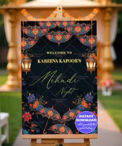 Ornate Umbrella Theme Mehndi Night Welcome Poster