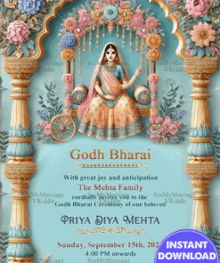 Pastel Flowers Theme Godh Bharai Invitation Card