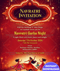 Red Sparkling Theme Navratri Garba Night Invitation Card