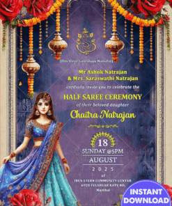 Regal Roses Archway puberty ceremony Invitation Card with Purple Theme