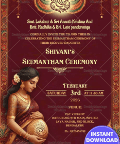 Regal Seemantham Ceremony Invitation Card with Maroon and golden Patterns Theme