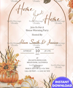 Rustic Pumpkin Themed Housewarming Party Invitation Card with Pink Color Background