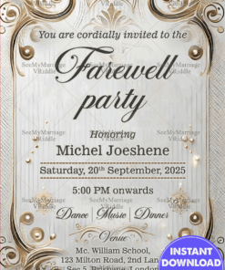 Silver Themed Farewell Party Invitation Card with Golden Borders