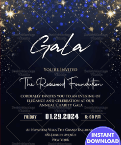 Starry Night Gala Party Invitation Card with Sparkles Theme