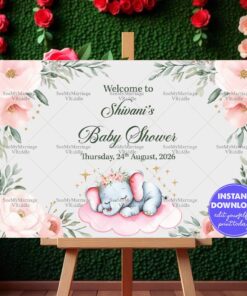 Sweet Slumber Elephant Theme Baby Shower Welcome Poster