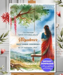 Swing Theme Half Saree Ceremony Welcome Poster with Serenity Backdrop