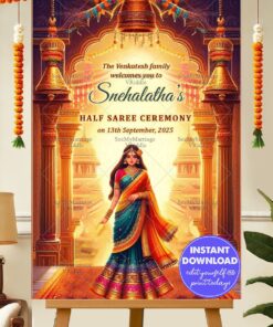 Temple Architectural Theme Half Saree Ceremony Welcome Poster