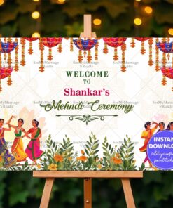 Traditional Cartoon Dance Theme Mehndi Ceremony Welcome Banner