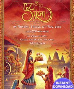 Traditional Chhath Puja Invitation Card with Sunrise Festive Theme