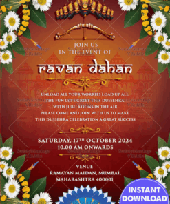 Traditional Triumph Dussehra Celebration Invitation Card with Floral Theme