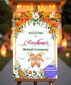 Yellow Flowers Archway Theme Mehndi Ceremony Welcome Poster
