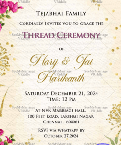 Sacred Upanayanam Ceremony Invitation Card with Pink Floral Design