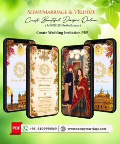 Punjabi Anand Karaj Wedding Ceremony College Card with Golden Architecture Illustration