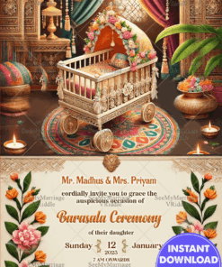 Barasala Ceremony Invitation Card with Golden Motifs Background