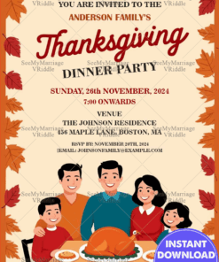 Brown Leaves Theme Thanksgiving Dinner Party Invitation Card