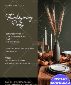 Candlelit Feast Theme Thanksgiving Dinner Party Invitation Card with Grey Color Background